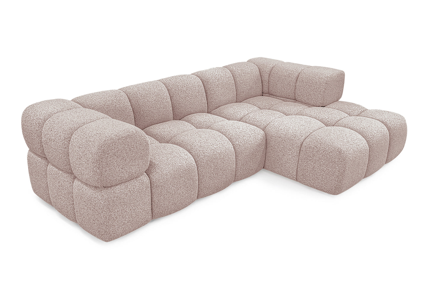 Ecksofa AVERRO 280x150 cm Puente 68 Altrosa Ottomane RECHTS – Modernes Bubble-Sofa mit weichem Chenille-Strukturstoff