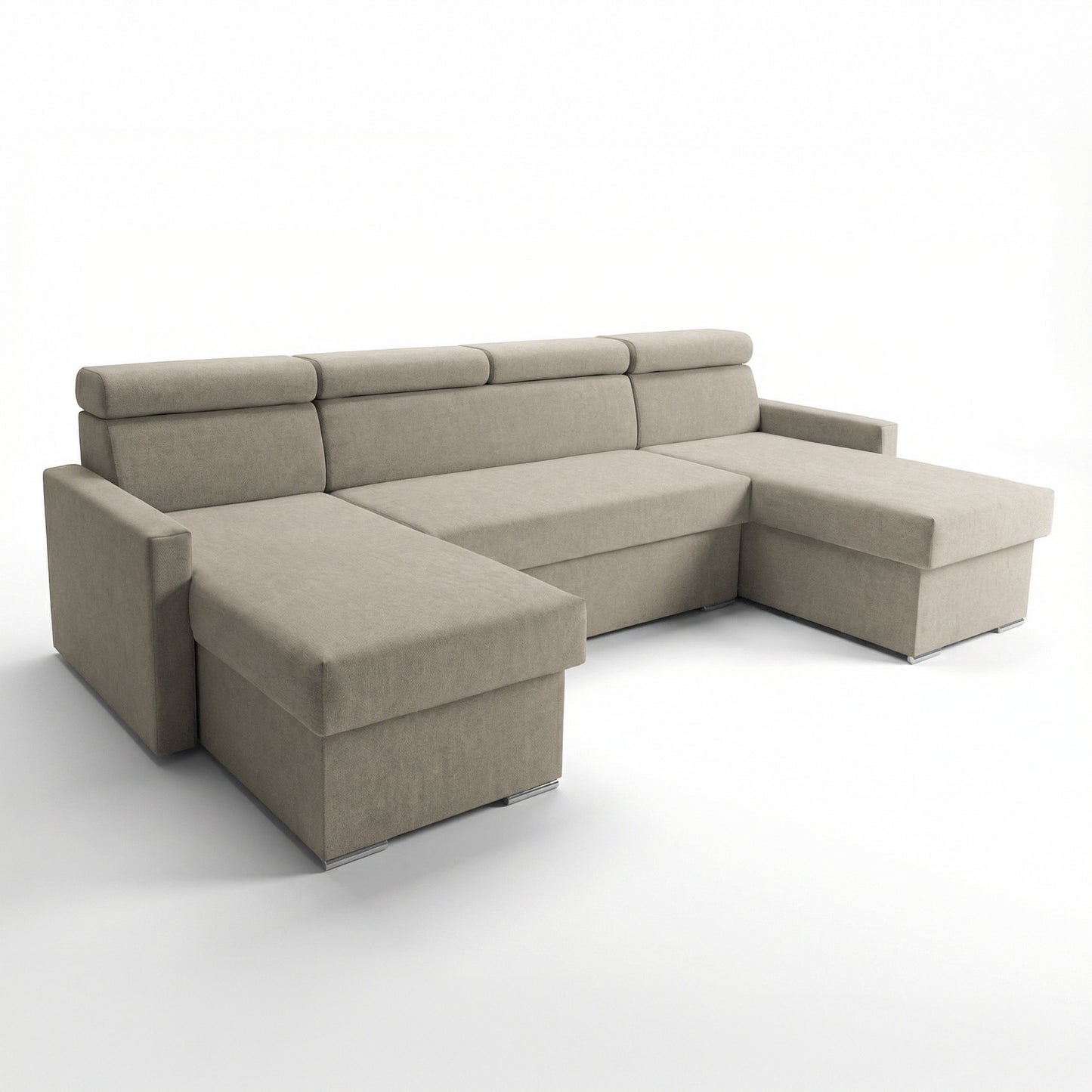 Vega U Wohnlandschaft mit Schlaffunktion und 2 Bettkästen Ecksofa in U-Form Verstellbare Kopfstützen Samtstoff Best 305x151 cm (Beige)