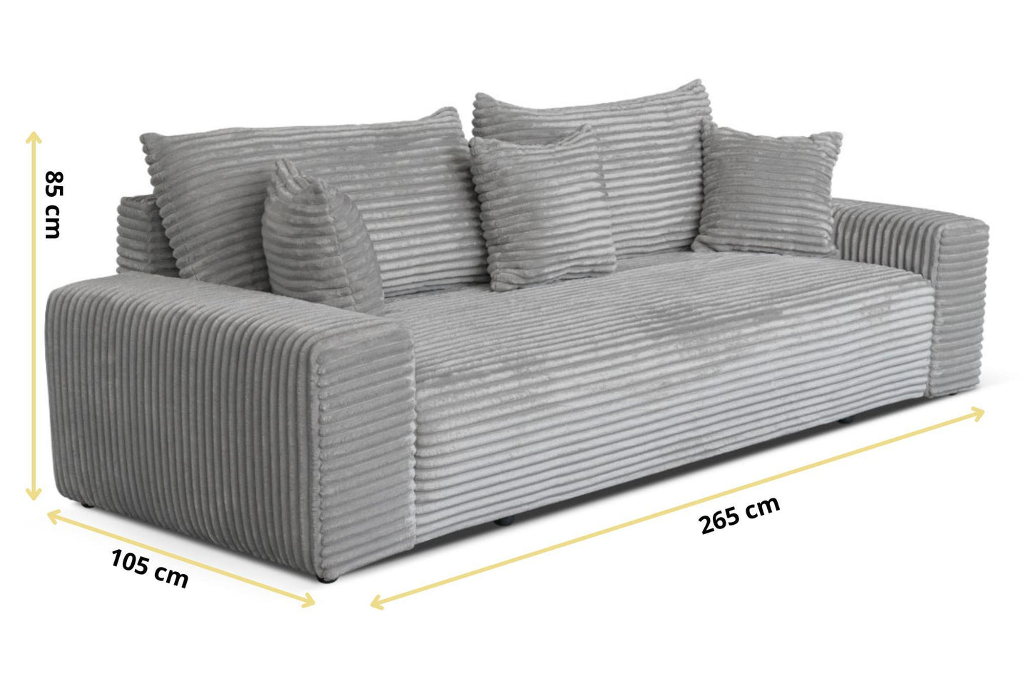 3-Sitzer-Schlafsofa 265 × 105 cm hellgrau mit Stauraum, Stoff: hellgrauer Cord – Cordo