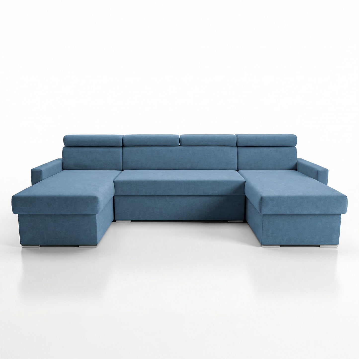 Vega U Ecksofa nach Maß | Breite anpassbar | Schlaffunktion 2 Bettkasten U-Form verstellbare Kopfstützen Samt-Stoff Best 305x151 cm (Blau)