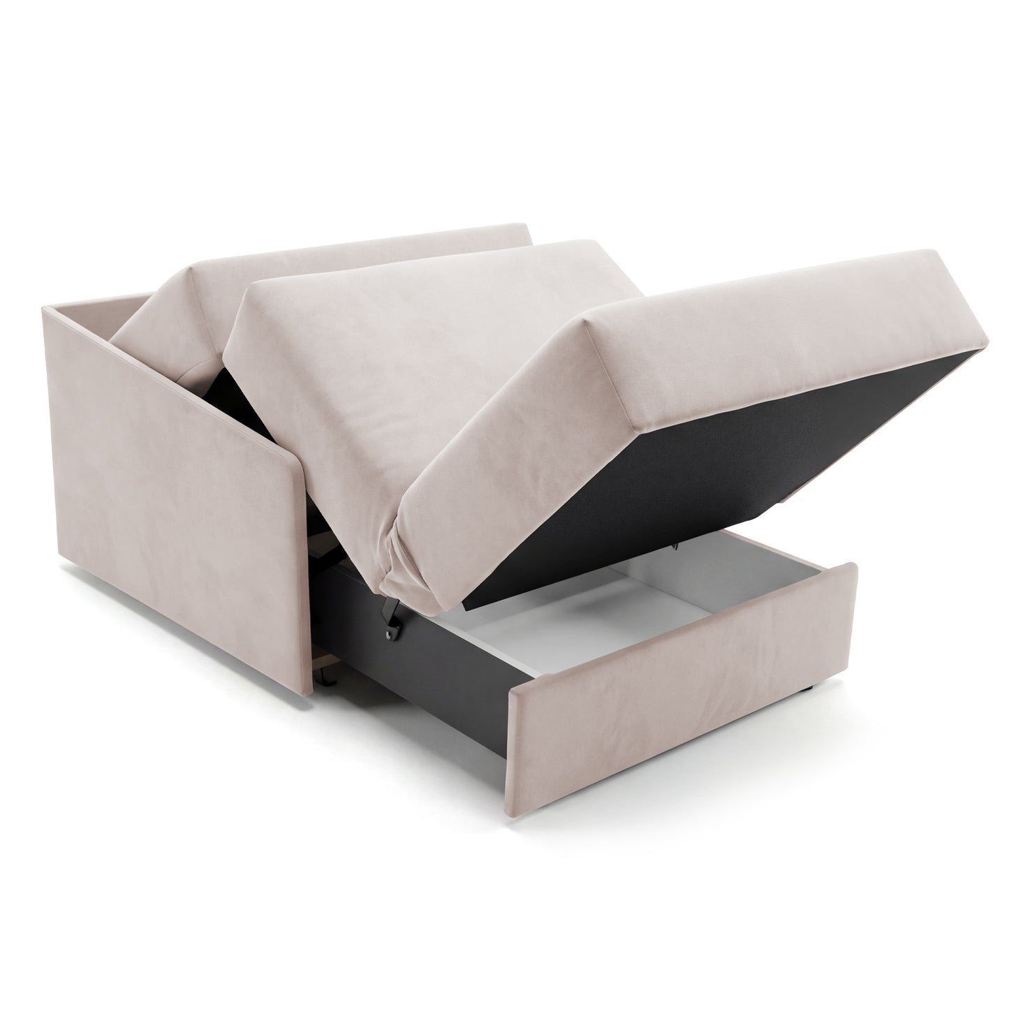Jupiter Schlafsofa mit Bettkasten & Schlaffunktion 90x105 cm Samt-Velvet Beige