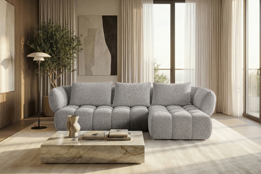 Lounge-Ecksofa SAVIO - Puente 06 Hellgrau rechts - 250x168 cm - Design Sofa HR