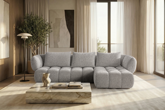 Lounge-Ecksofa SAVIO - Puente 06 Hellgrau rechts - 250x168 cm - Design Sofa HR