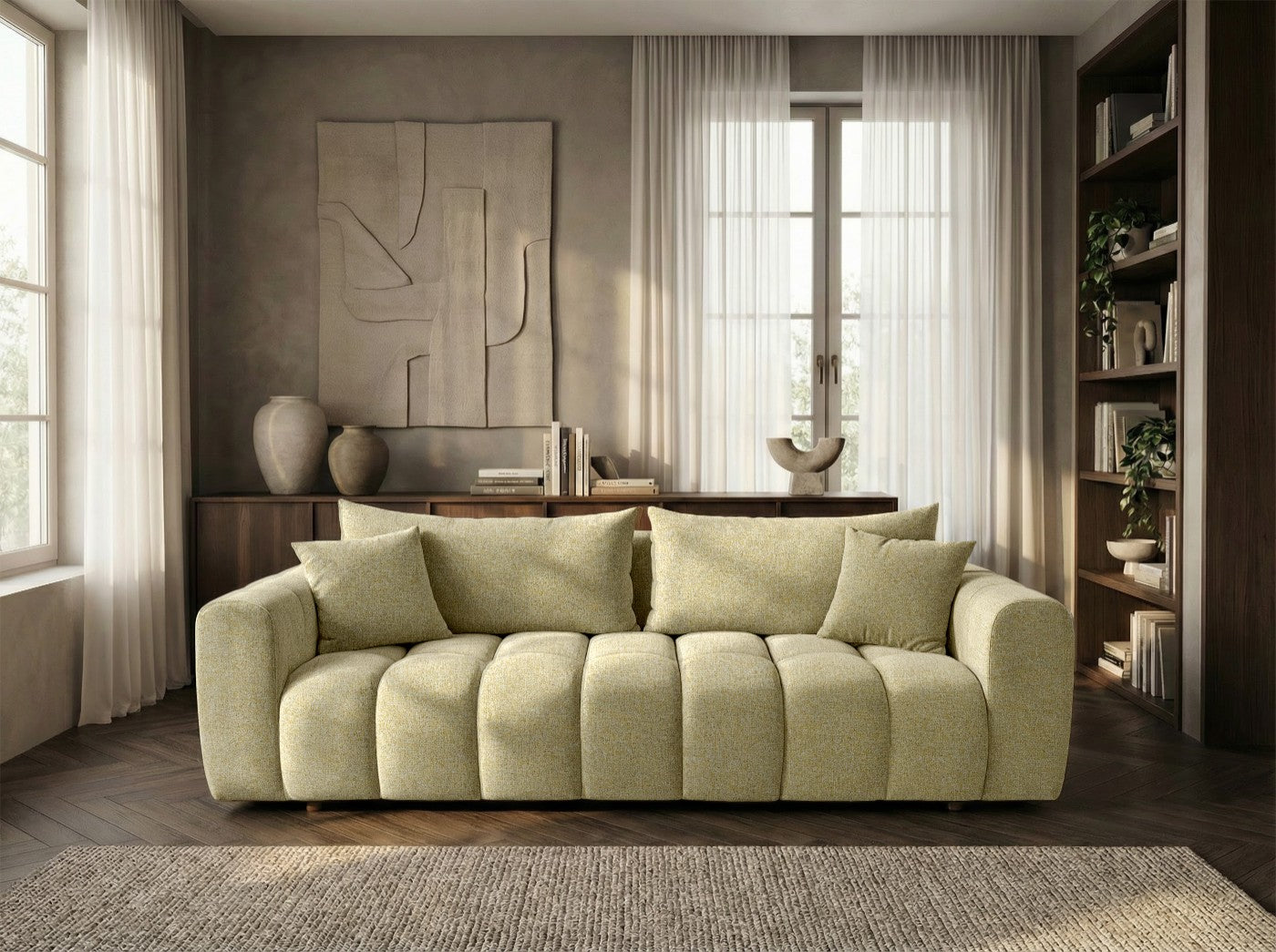 Schlafsofa COSMO 240cm Kaltschaum – Strukturstoff Puente 41 Senfgelb