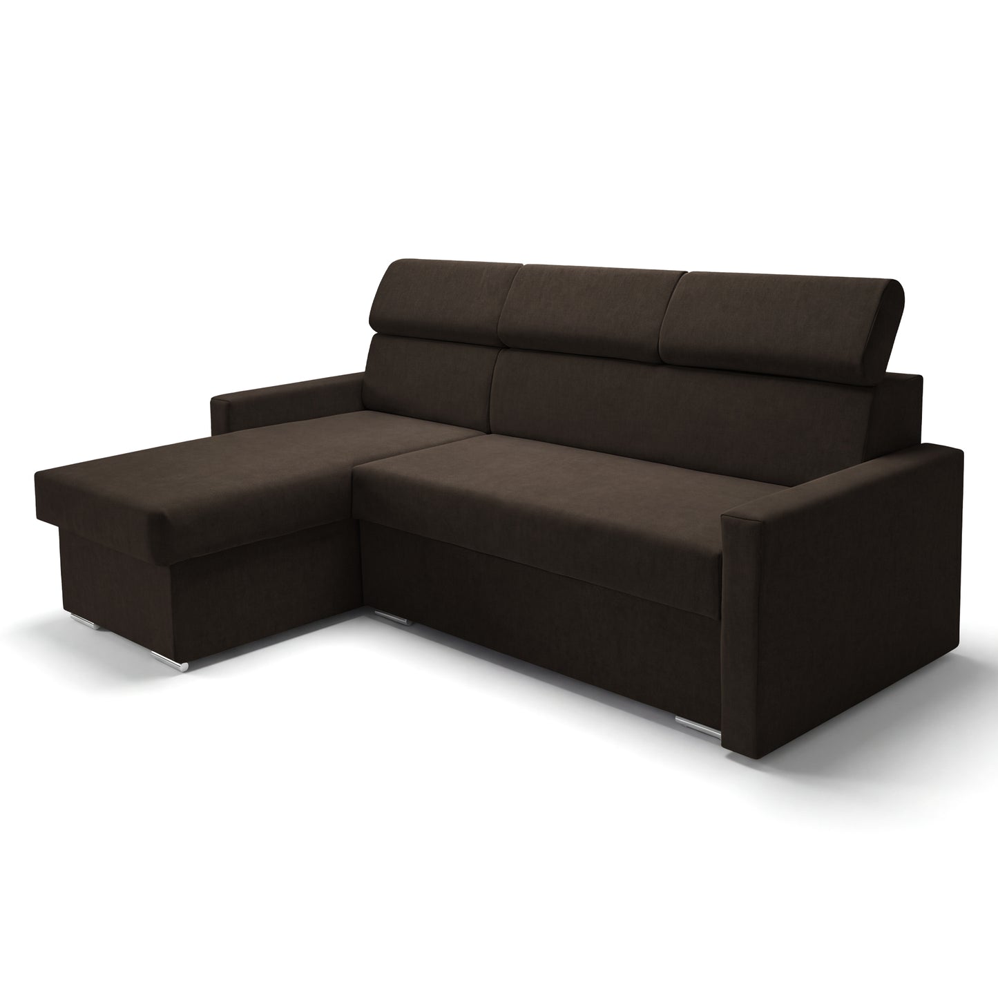 Ecksofa Vega L mit Schlaffunktion & Bettkasten – Samtstoff Best Bronze – Zero-Wall Design Wandbündig – L-Form Sofa Freistehend
