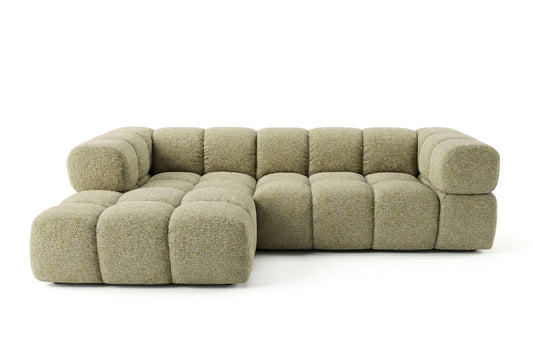Ecksofa AVERRO 280x150 cm Puente 41 Senfgelb Ottomane Links – Modernes Bubble-Sofa mit weichem Chenille-Strukturstoff