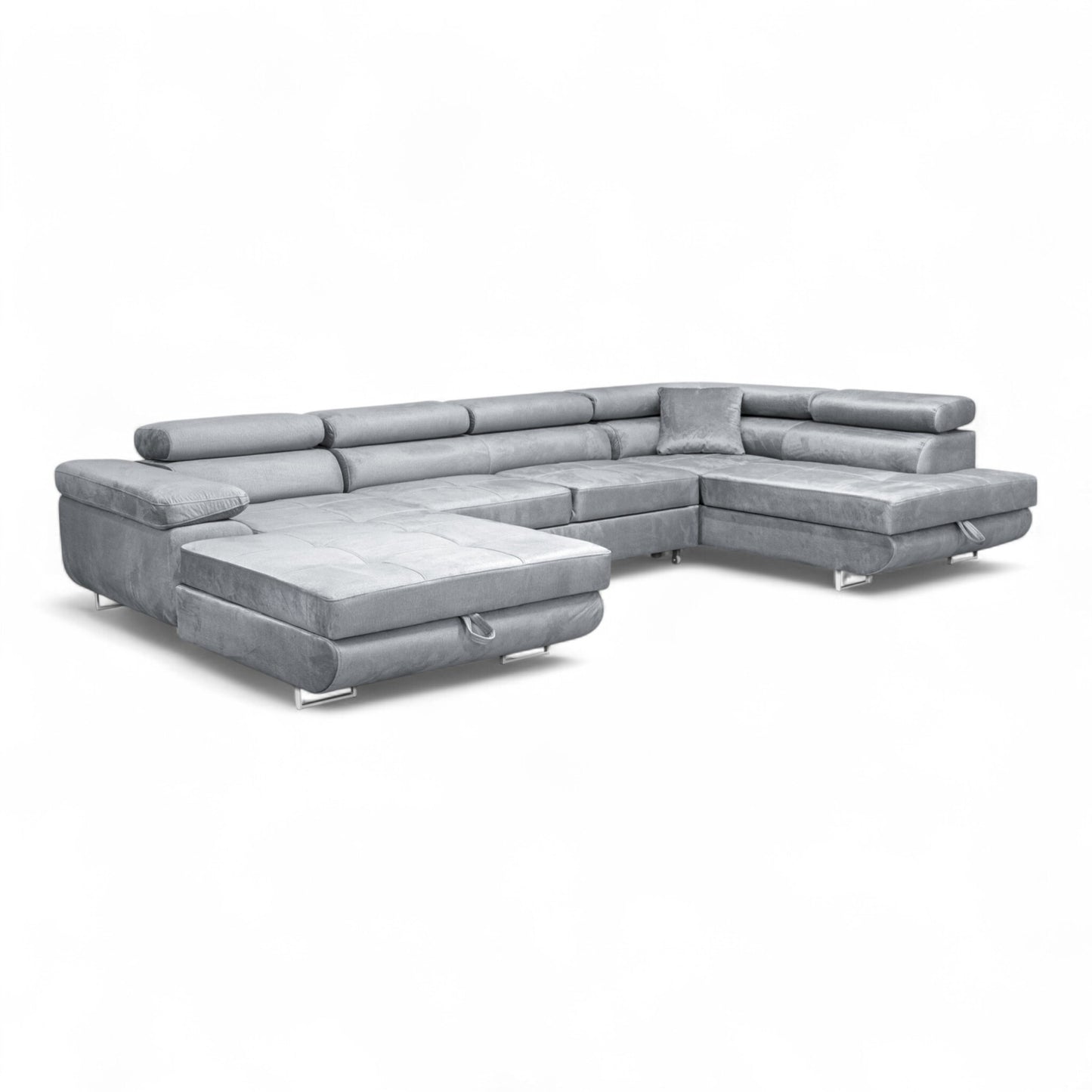 Sofiland Aller XXL U-förmiges Ecksofa rechts mit Schlaffunktion, Couchgarnitur mit 2 Bettkästen, Wohnzimmersofa Hellgrau MONOLITH 84, Sofa, Schlafsofa
