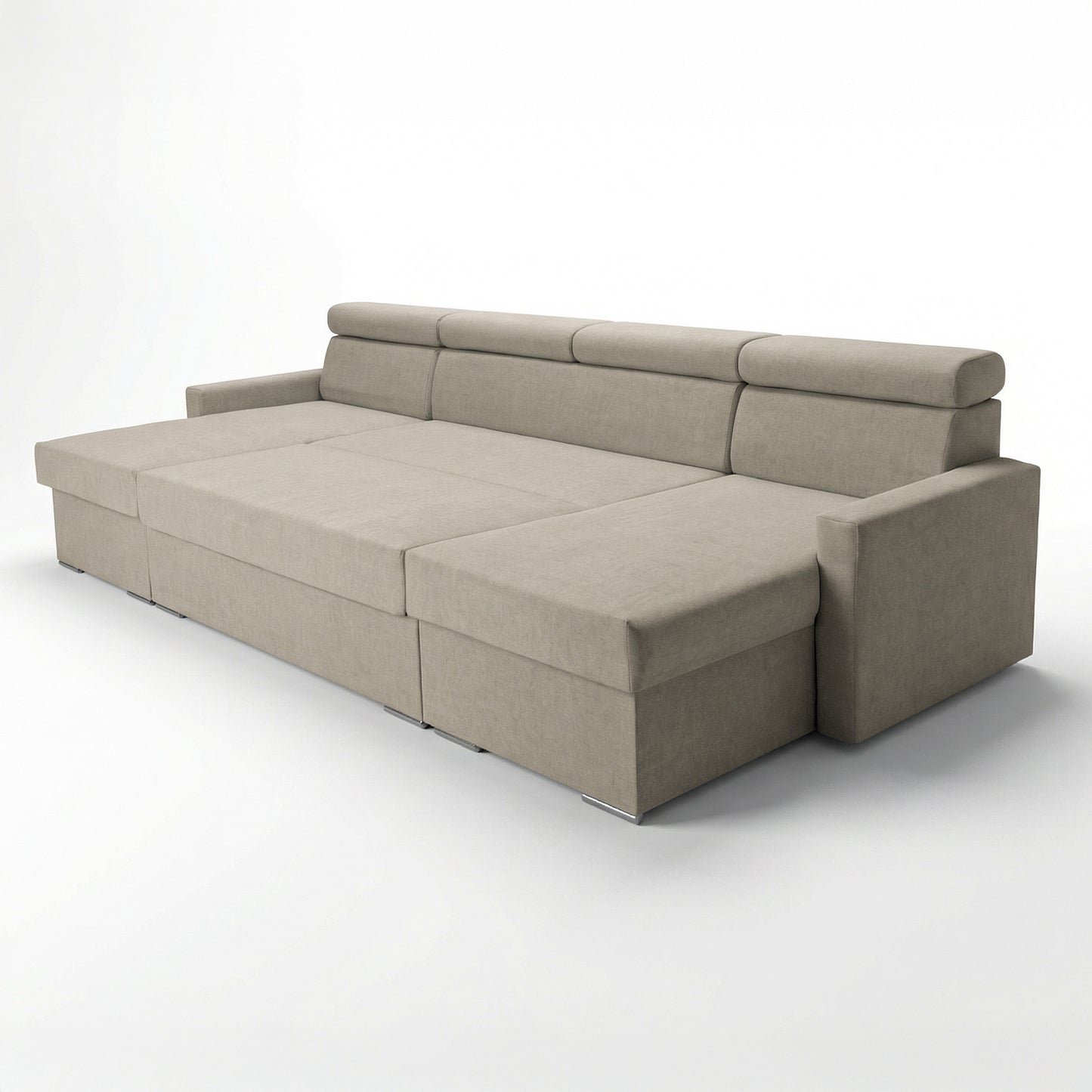 Vega U Wohnlandschaft mit Schlaffunktion und 2 Bettkästen Ecksofa in U-Form Verstellbare Kopfstützen Samtstoff Best 305x151 cm (Beige)
