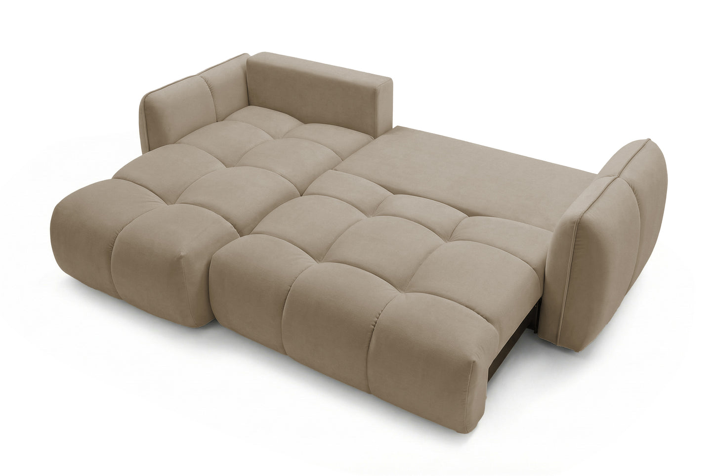Ecksofa BELVEO mit Schlaffunktion und Bettkasten L-Form Ausrichtung Links Stoff Bluvel 28 Dunkelbeige