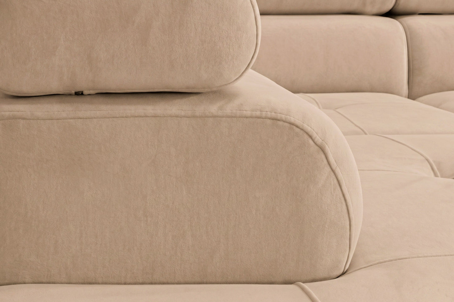 Ecksofa Luca L-Form Beige Stoff Element 06 Linke Ottomane mit Schlaffunktion & Bettkasten