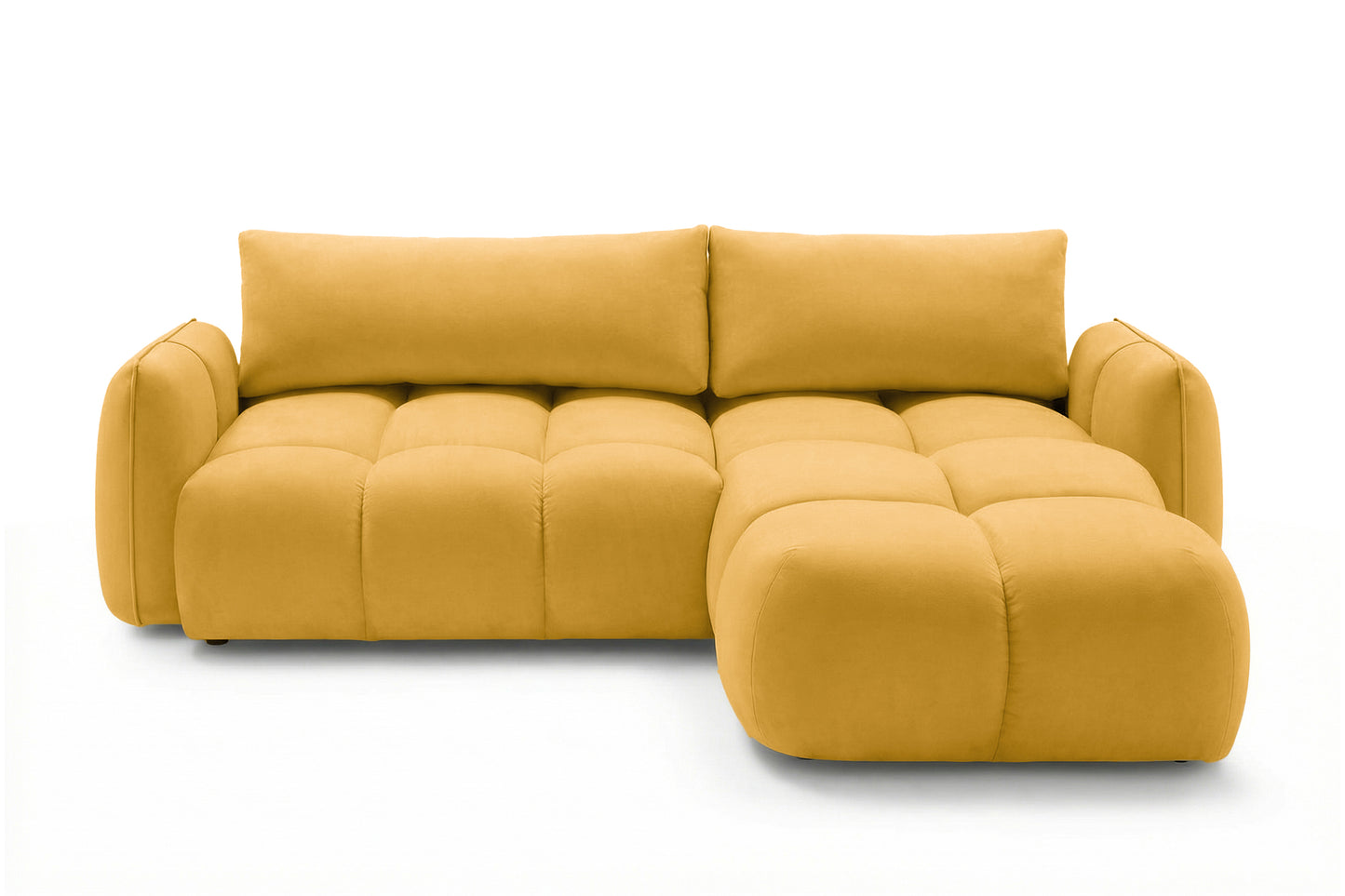 Ecksofa BELVEO mit Schlaffunktion und Bettkasten L-Form Ausrichtung Rechts Stoff Bluvel 68 Gelb