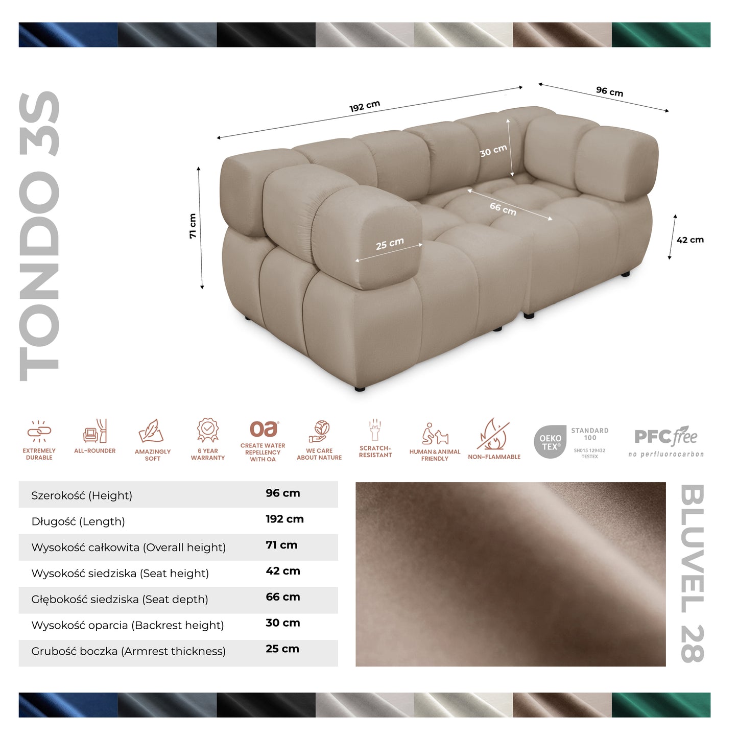 Sofa Tondo 3-Sitzer – Bluvel 28 Dunkelbeige
