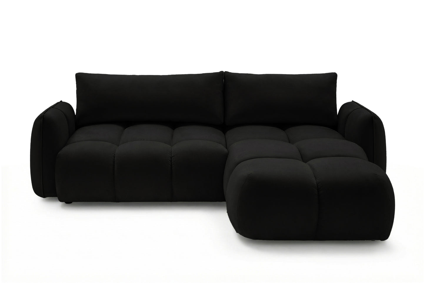Ecksofa BELVEO mit Schlaffunktion und Bettkasten L-Form Ausrichtung Rechts Stoff Bluvel 19 Schwarz