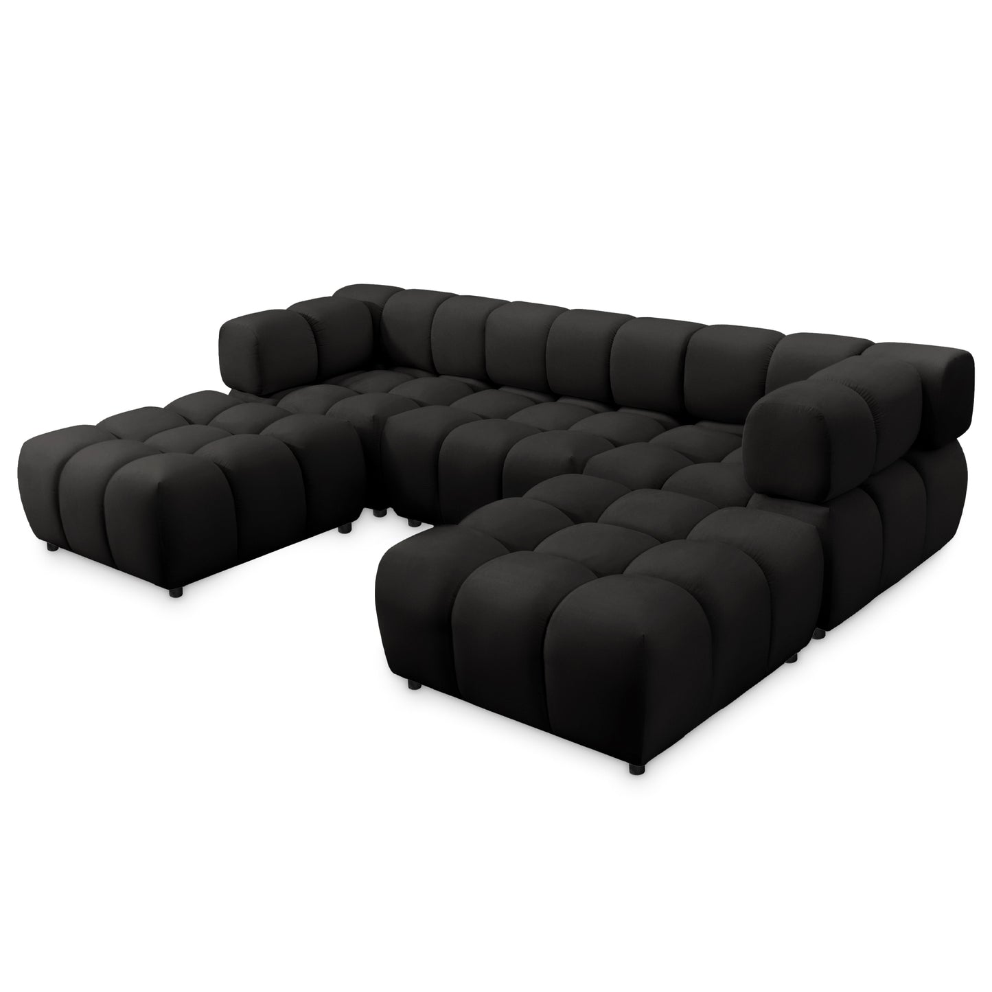 Exklusive Wohnlandschaft Tondo U 192x288 cm – Designer-Sofa Samt Bluvel 19 Schwarz – Modernes Bubble-Design & HR-Schaum Komfort