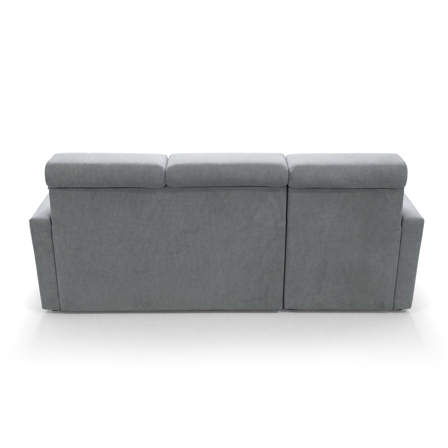 Ecksofa Vega L mit Schlaffunktion & Bettkasten – Samtstoff Best Grau – Zero-Wall Design Wandbündig – L-Form Sofa Freistehend