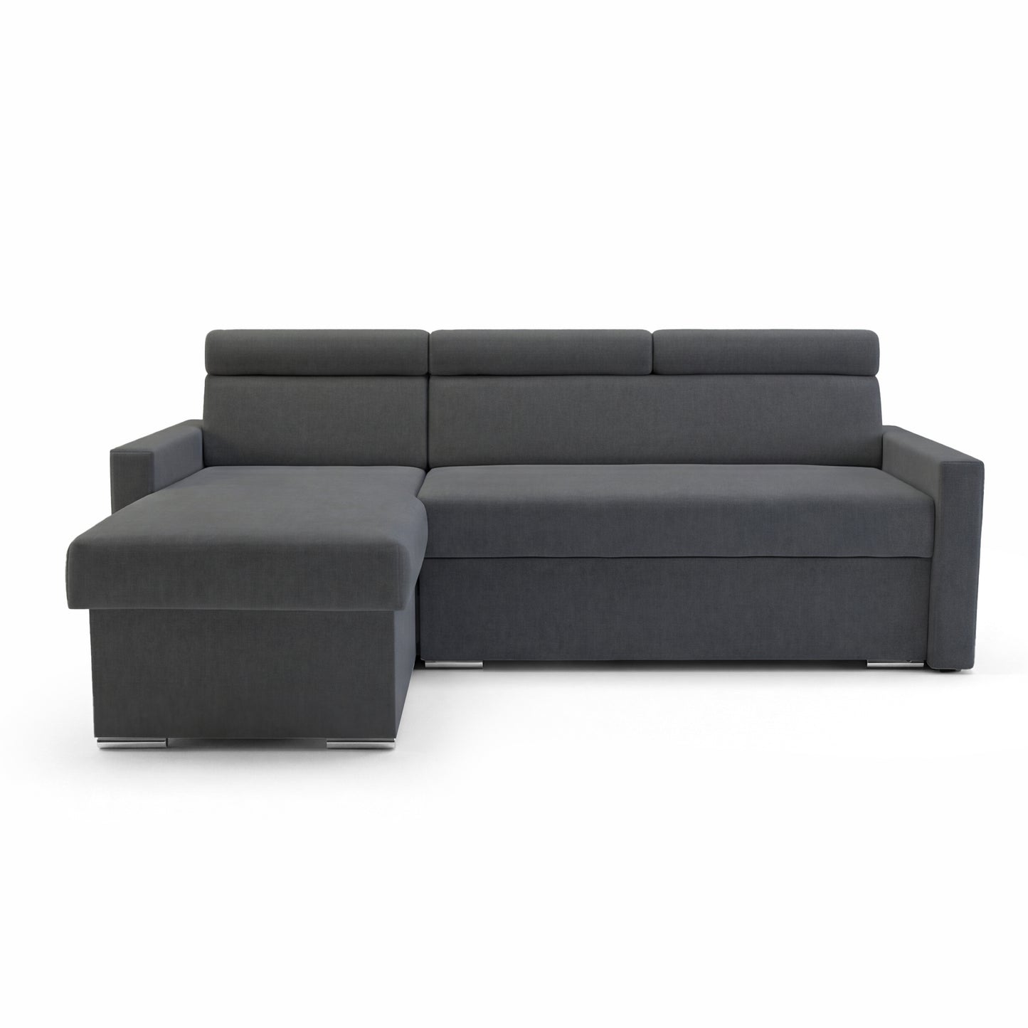 Ecksofa Vega L mit Schlaffunktion & Bettkasten – Samtstoff Best Graphit – Zero-Wall Design Wandbündig – L-Form Sofa Freistehend Graphit