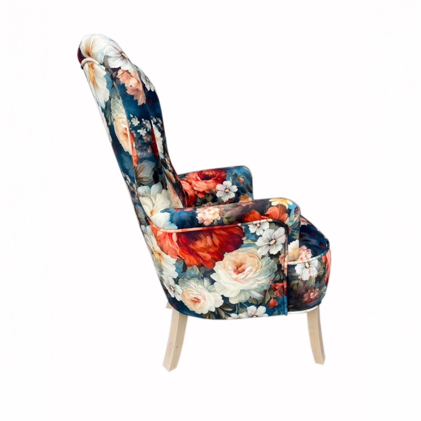 Sofiland Gardens Secrets Ohrensessel Blumenmuster Jacquard-Stoff - Buche