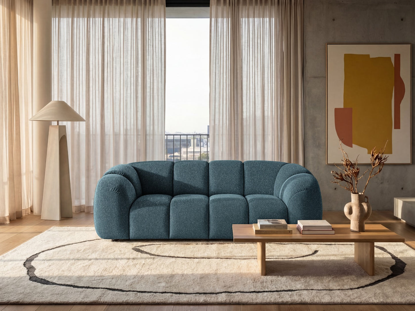 Design-Sofa MALI 3-Sitzer Stoff Puente 39 Petrolblau – Cloud Design 240cm