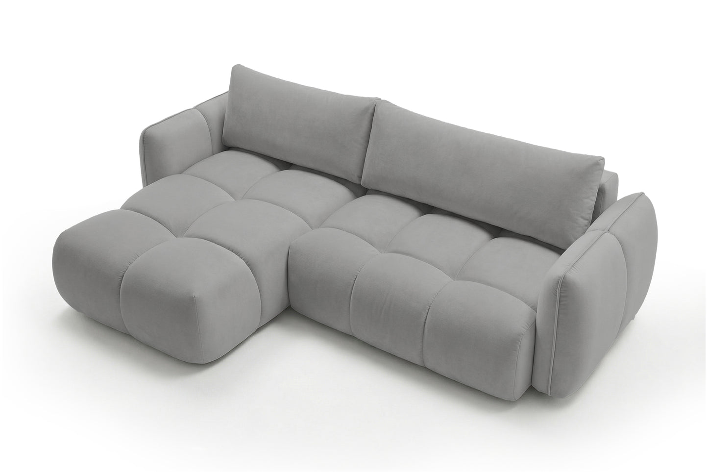 Ecksofa BELVEO mit Schlaffunktion und Bettkasten L-Form Ausrichtung Links Stoff Bluvel 14 Grau