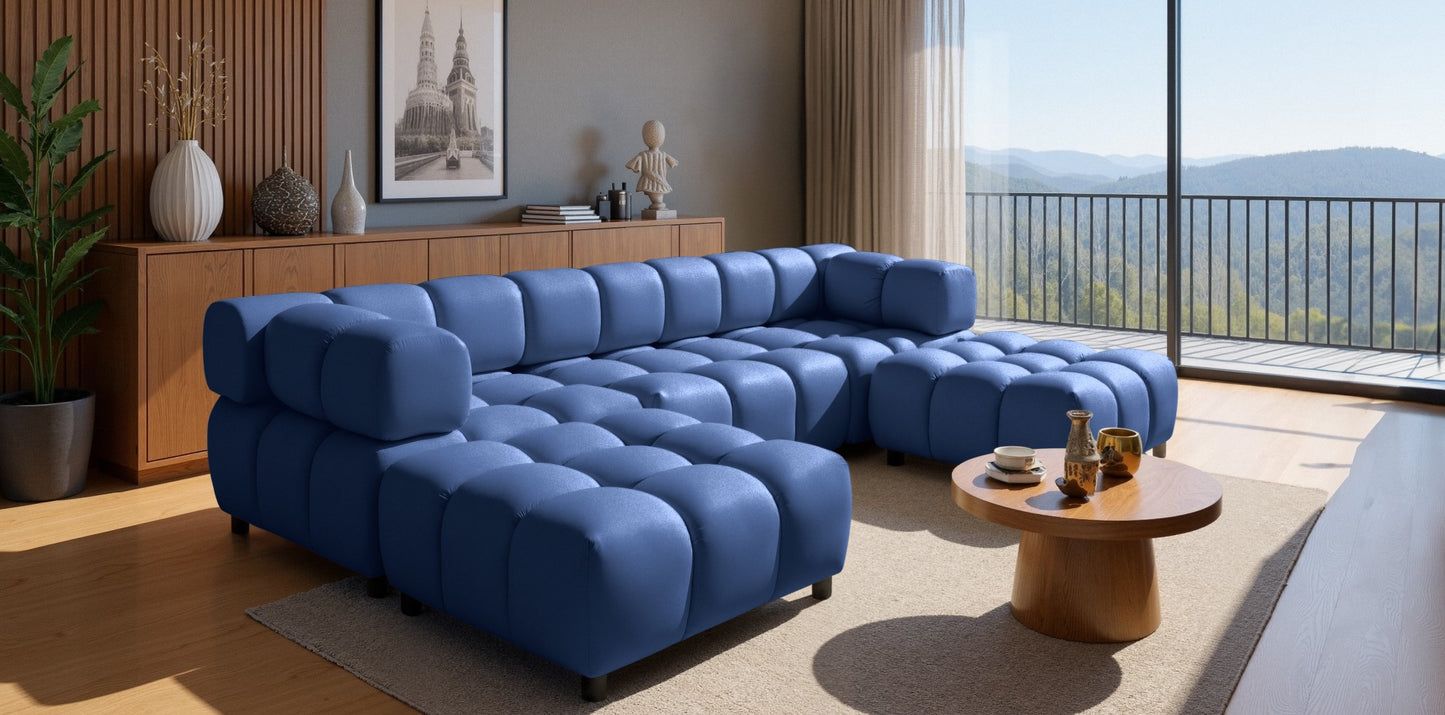 Exklusive Wohnlandschaft Tondo U 192x288 cm – Designer-Sofa Samt Bluvel 86 Dunkelblau – Modernes Bubble-Design & HR-Schaum Komfort