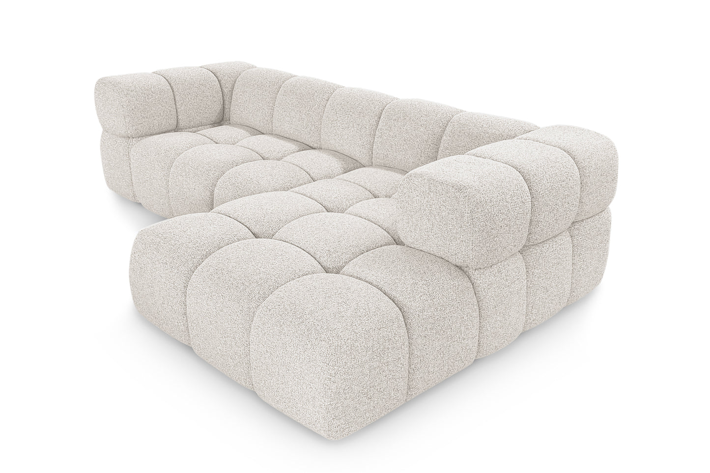 Ecksofa AVERRO 280x150 cm Puente 09 Beige-Grau Ottomane RECHTS – Modernes Bubble-Sofa mit weichem Chenille-Strukturstoff