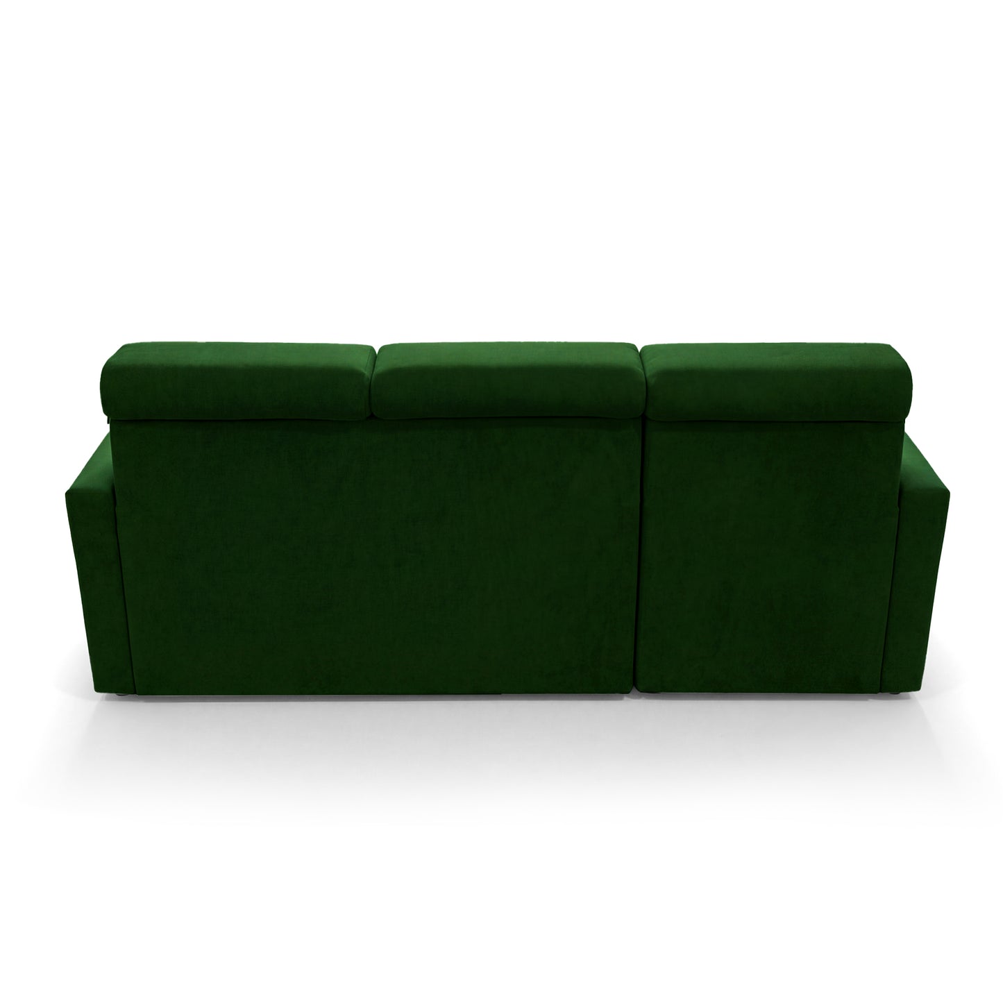 Ecksofa Vega L mit Schlaffunktion & Bettkasten – Samtstoff Best Flaschengrün – Zero-Wall Design Wandbündig – L-Form Sofa Freistehend Flaschengrün
