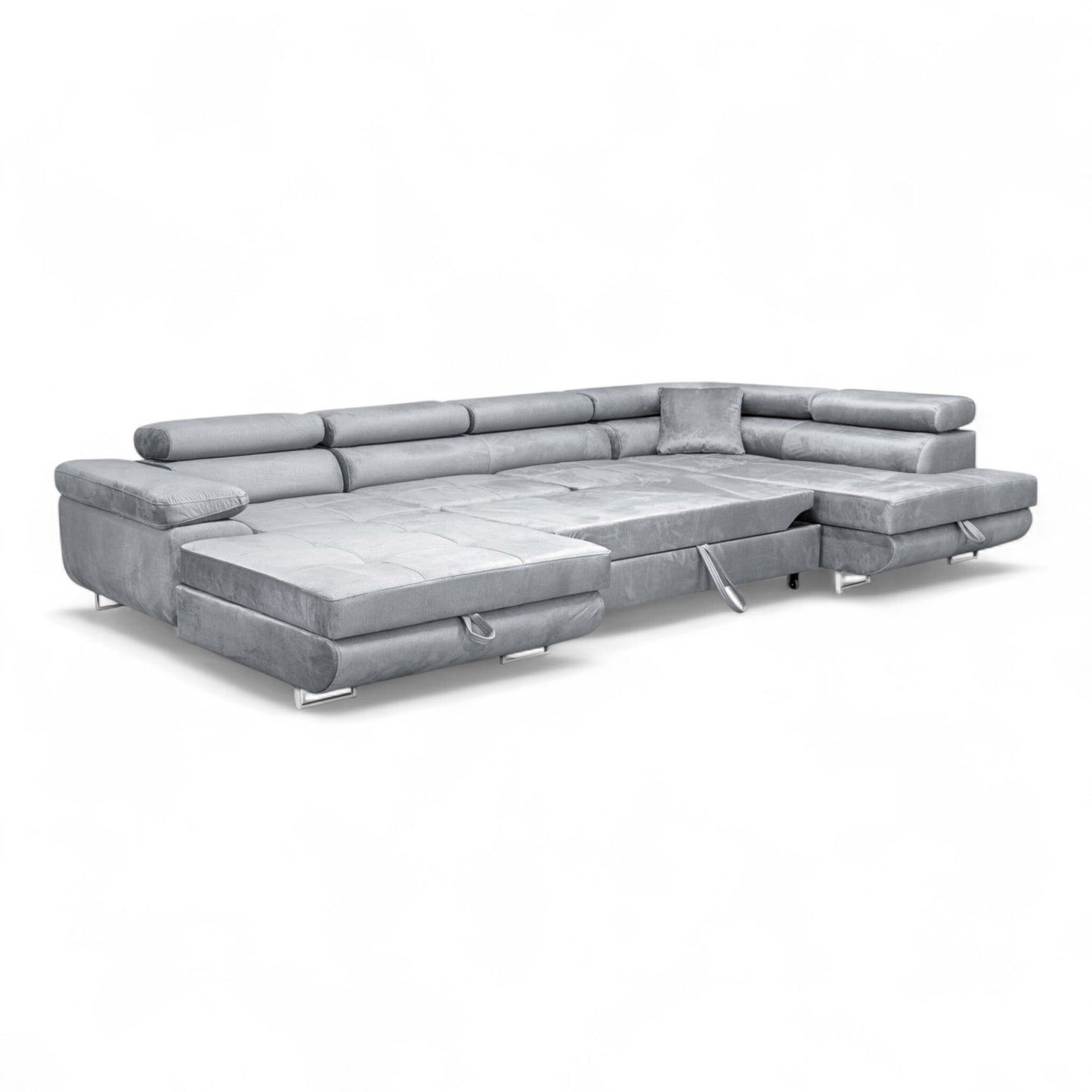 Sofiland Aller XXL U-förmiges Ecksofa rechts mit Schlaffunktion, Couchgarnitur mit 2 Bettkästen, Wohnzimmersofa Hellgrau MONOLITH 84, Sofa, Schlafsofa