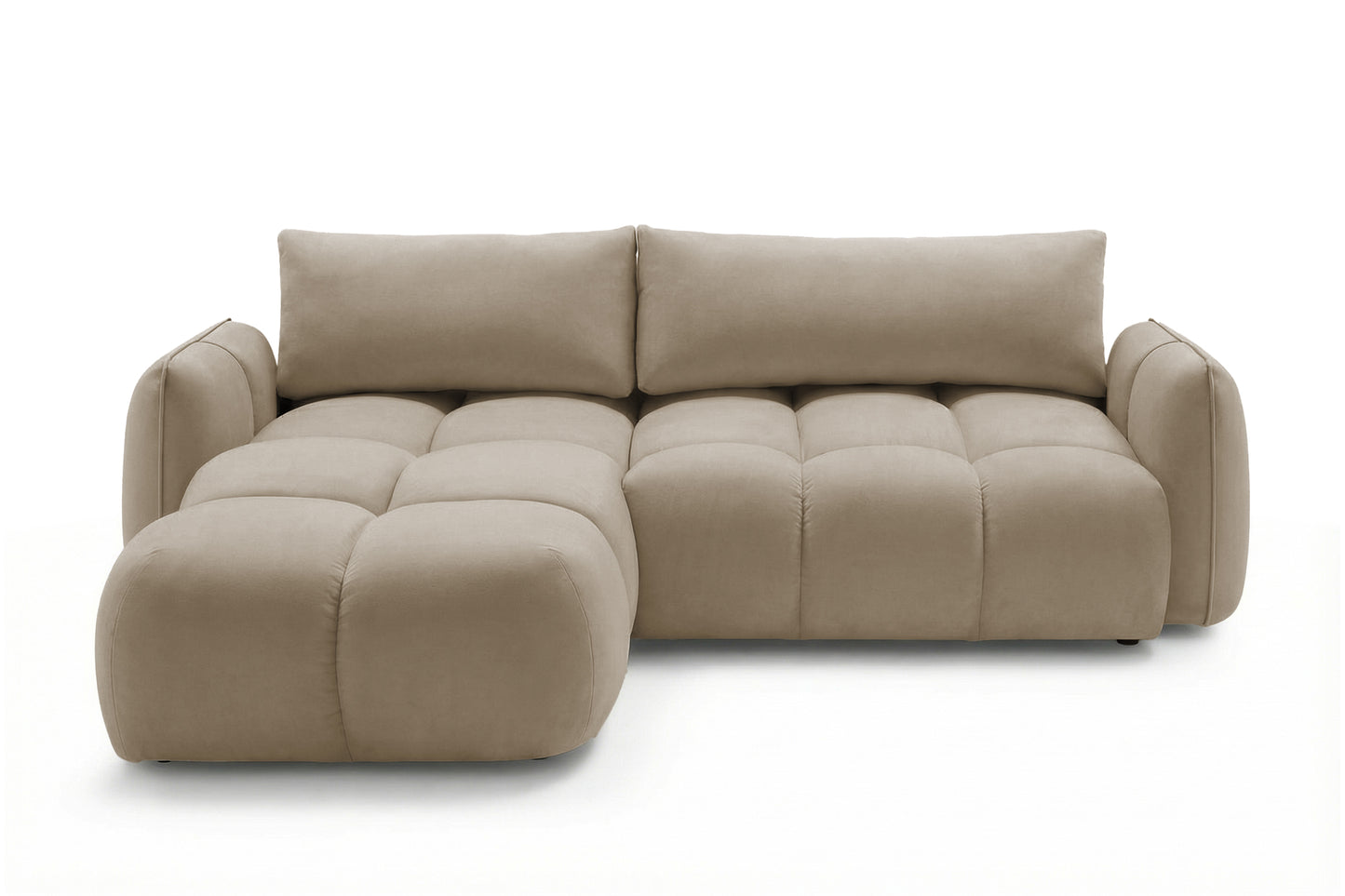 Ecksofa BELVEO mit Schlaffunktion und Bettkasten L-Form Ausrichtung Links Stoff Bluvel 28 Dunkelbeige