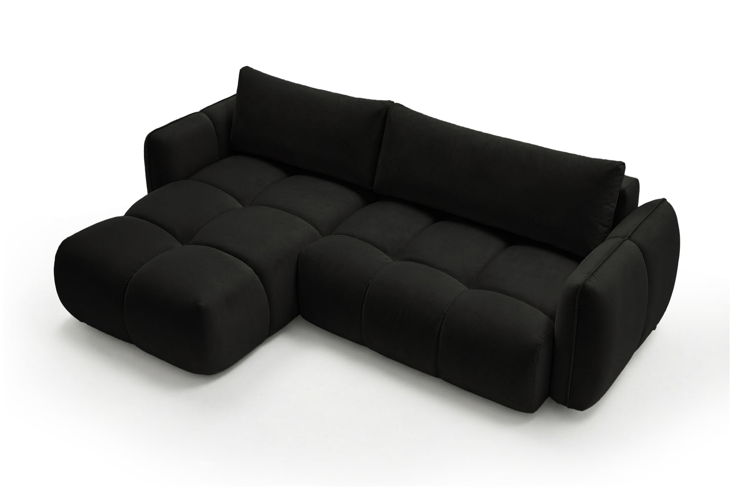 Ecksofa BELVEO mit Schlaffunktion und Bettkasten L-Form Ausrichtung Links Stoff Bluvel 19 Schwarz