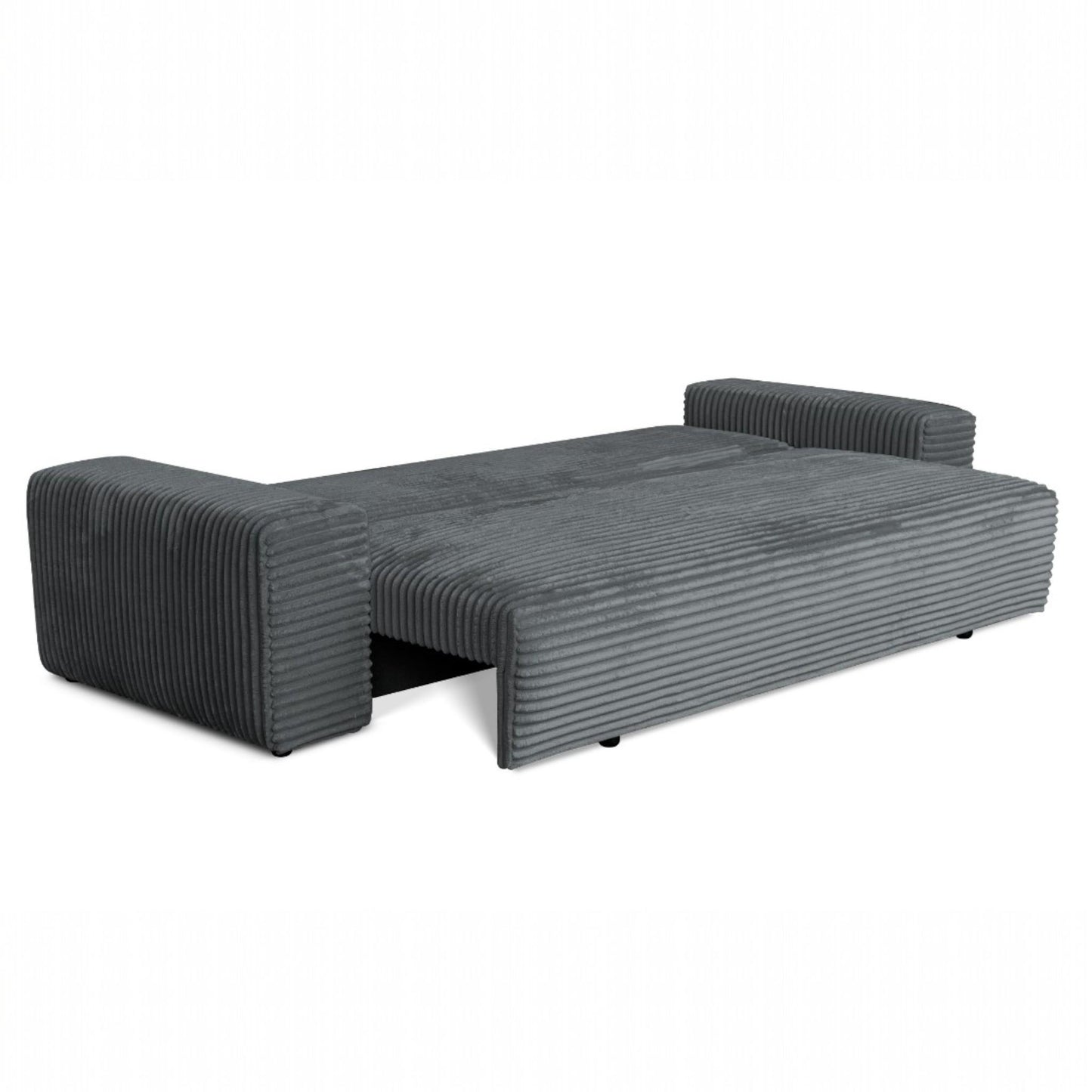 Sofa CORDO von Sofiland - Modernes Schlafsofa mit Bettkasten, Cord-Sofa 265x105 cm, Grau