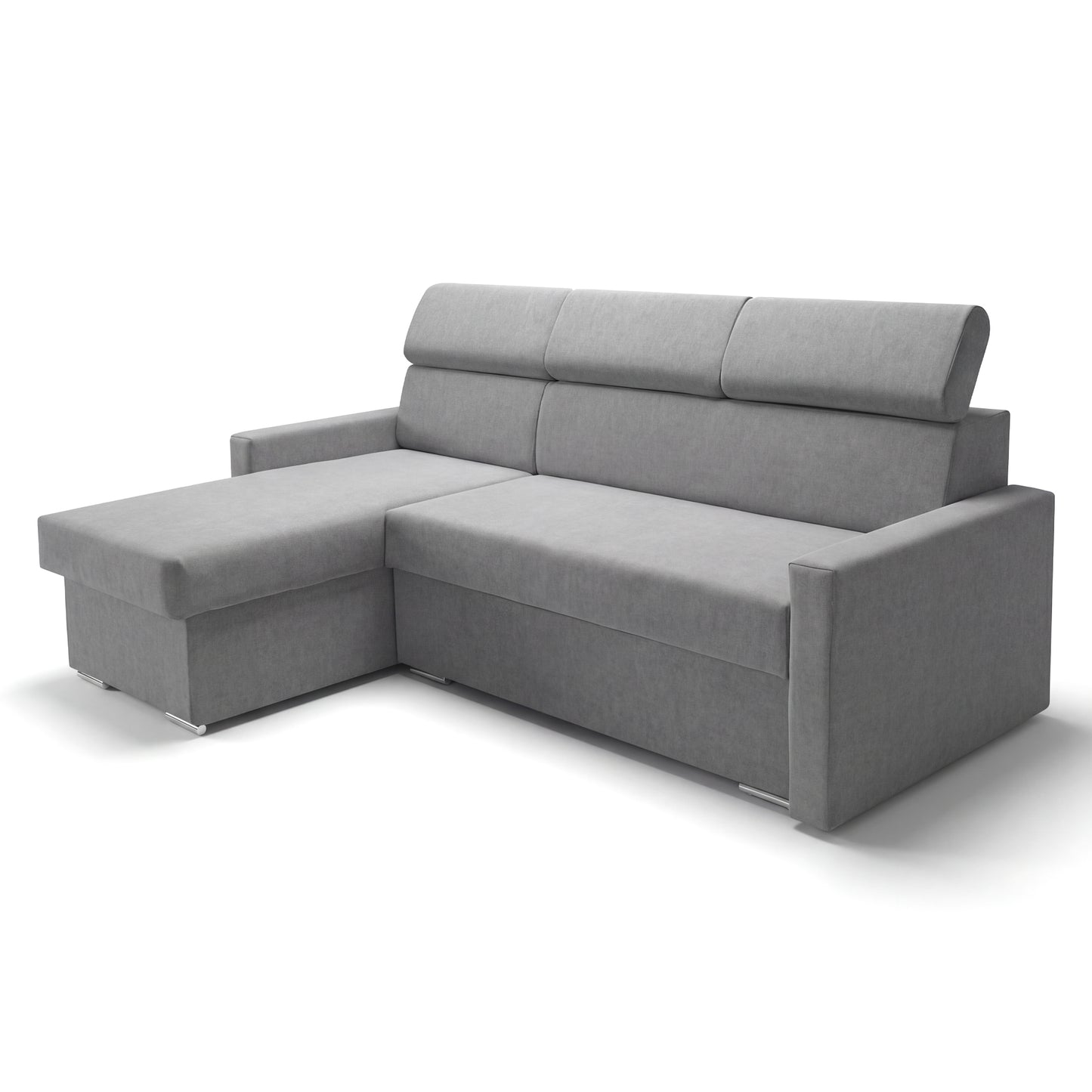Ecksofa Vega L mit Schlaffunktion & Bettkasten – Samtstoff Best Stahlfarbe – Zero-Wall Design Wandbündig – L-Form Sofa Freistehend
