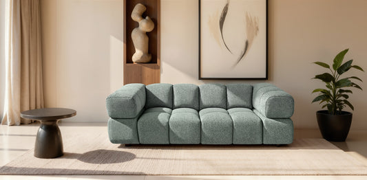 Design 3-Sitzer Sofa AVERRO 240 cm – Puente Salbeigrün 33 – Strukturstoff Premium – HR-Schaum