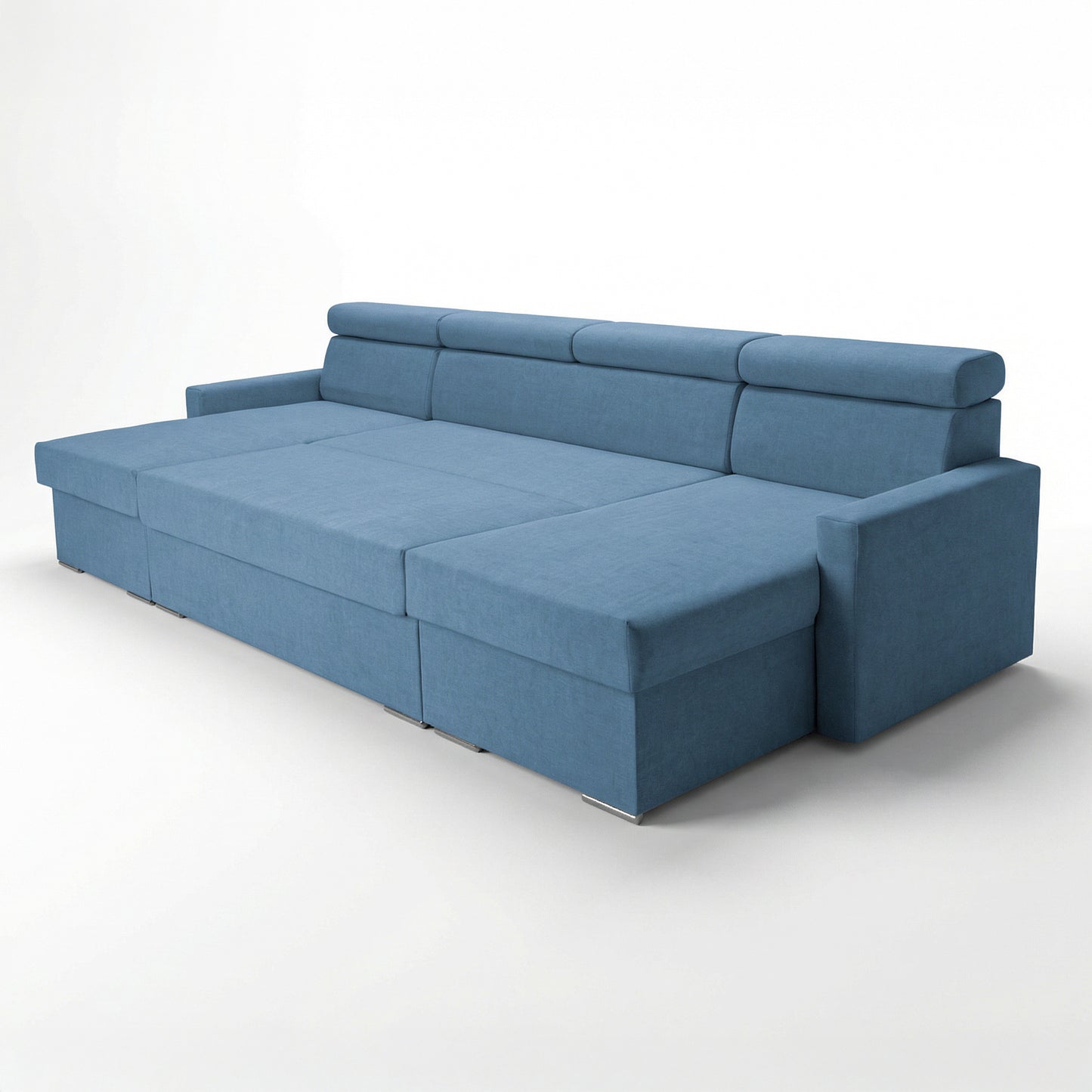 Vega U Ecksofa nach Maß | Breite anpassbar | Schlaffunktion 2 Bettkasten U-Form verstellbare Kopfstützen Samt-Stoff Best 305x151 cm (Blau)