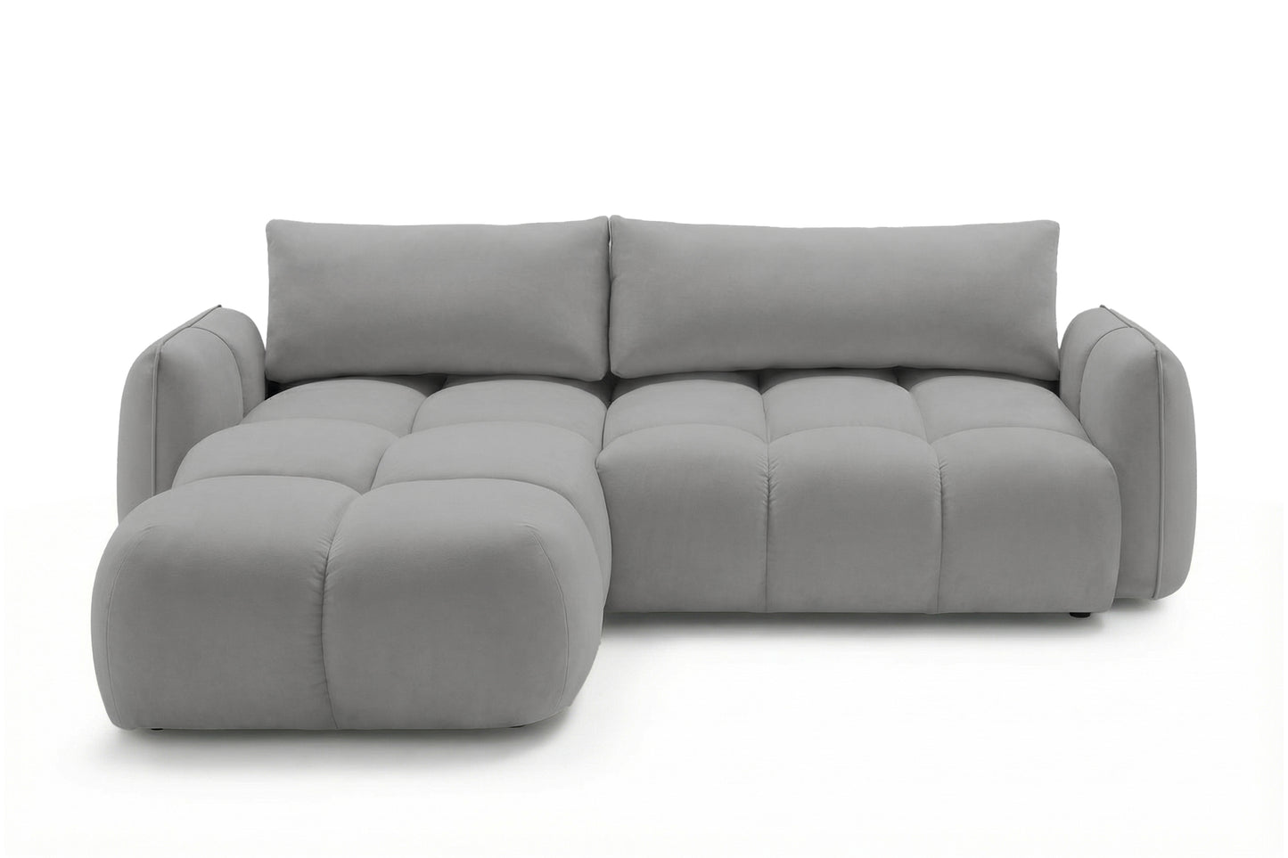 Ecksofa BELVEO mit Schlaffunktion und Bettkasten L-Form Ausrichtung Links Stoff Bluvel 14 Grau