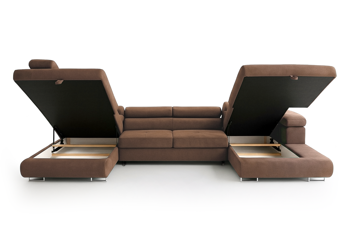 Wohnlandschaft Aller XXL U-Form links Schlaffunktion 2 Bettkästen Beige