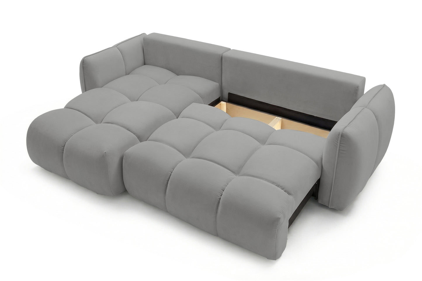 Ecksofa BELVEO mit Schlaffunktion und Bettkasten L-Form Ausrichtung Links Stoff Bluvel 14 Grau