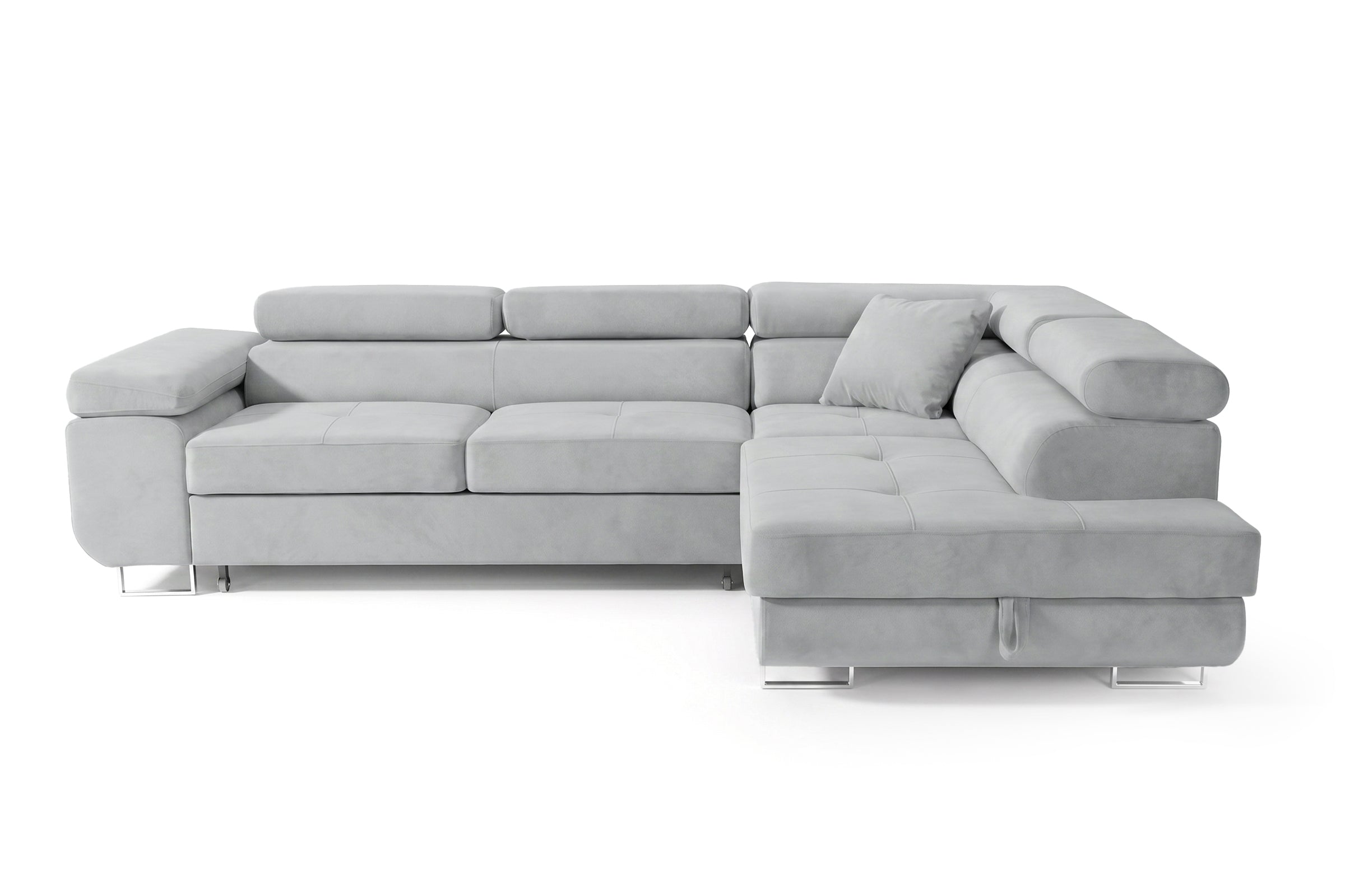 Ecksofa Luca L-Form Hellgrau Stoff Element 24 Ottomane rechts mit Schlaffunktion & Bettkasten