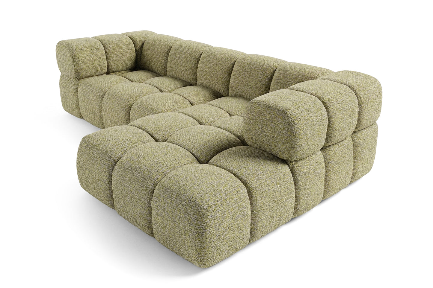 Ecksofa AVERRO 280x150 cm Puente 41 Senfgelb Ottomane RECHTS – Modernes Bubble-Sofa mit weichem Chenille-Strukturstoff