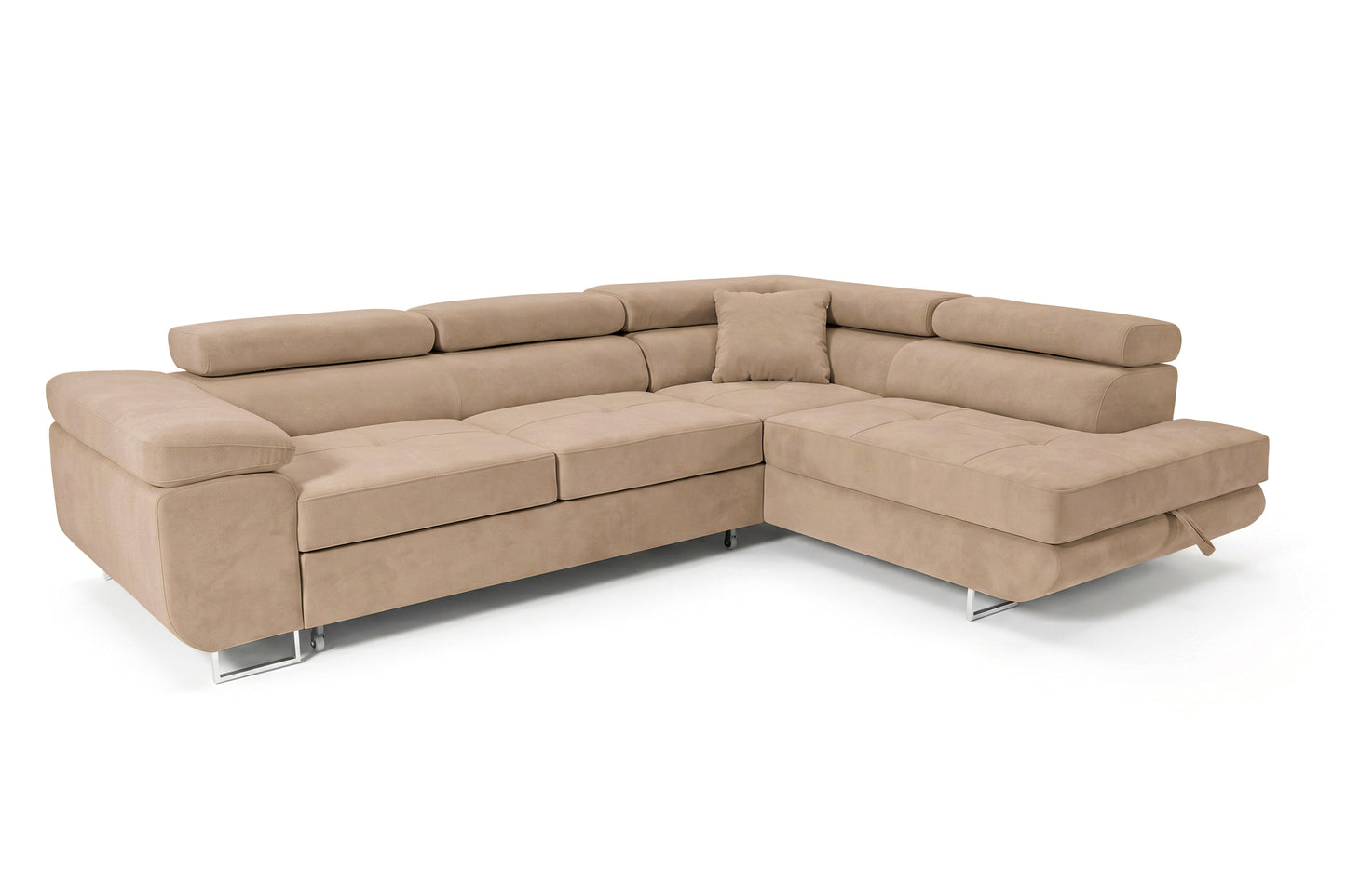 Ecksofa Luca L-Form Beige Stoff Element 06 Rechte Ottomane mit Schlaffunktion & Bettkasten