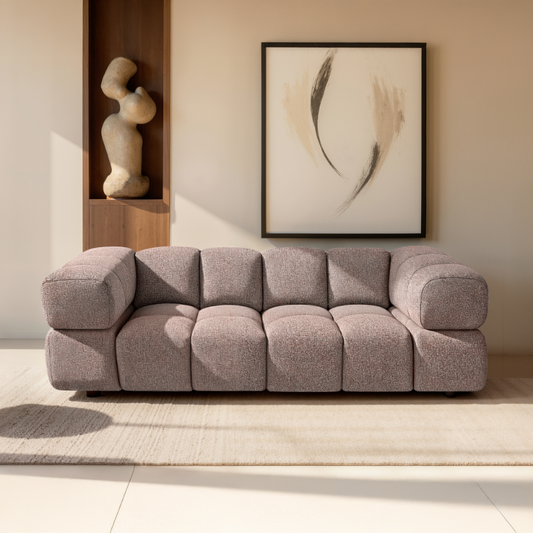 Design-Sofa 3-Sitzer TONDO PUENTE 68 – Strukturstoff in Bouclé-Optik – Wellenformiges Design – Puderrosa