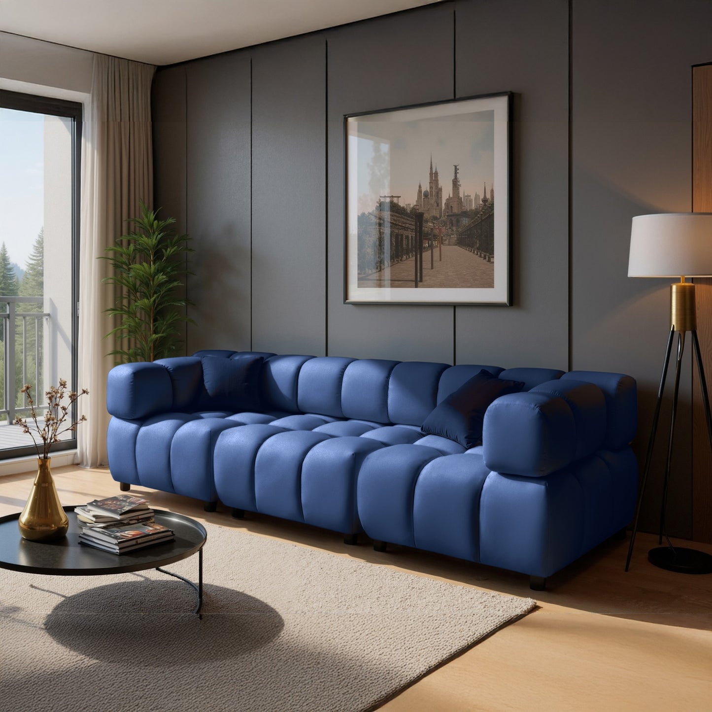 Tondo 4S Design Sofa Modulare Bubble Couch 4-Sitzer Samt Bluvel 86 Dunkelblau