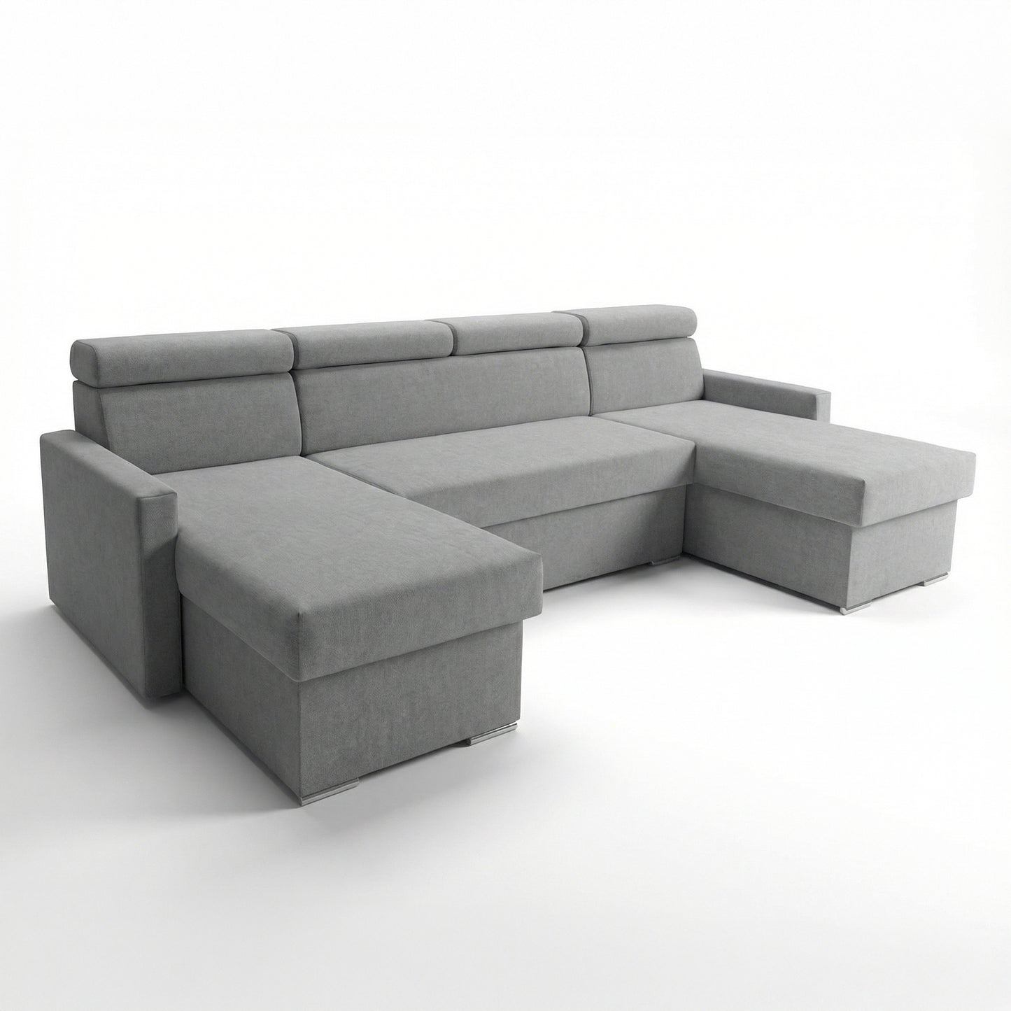 Vega U Ecksofa nach Maß | Breite anpassbar | Schlaffunktion 2 Bettkasten U-Form verstellbare Kopfstützen Samt-Stoff Best 305x151 cm (Stahlfarbe)
