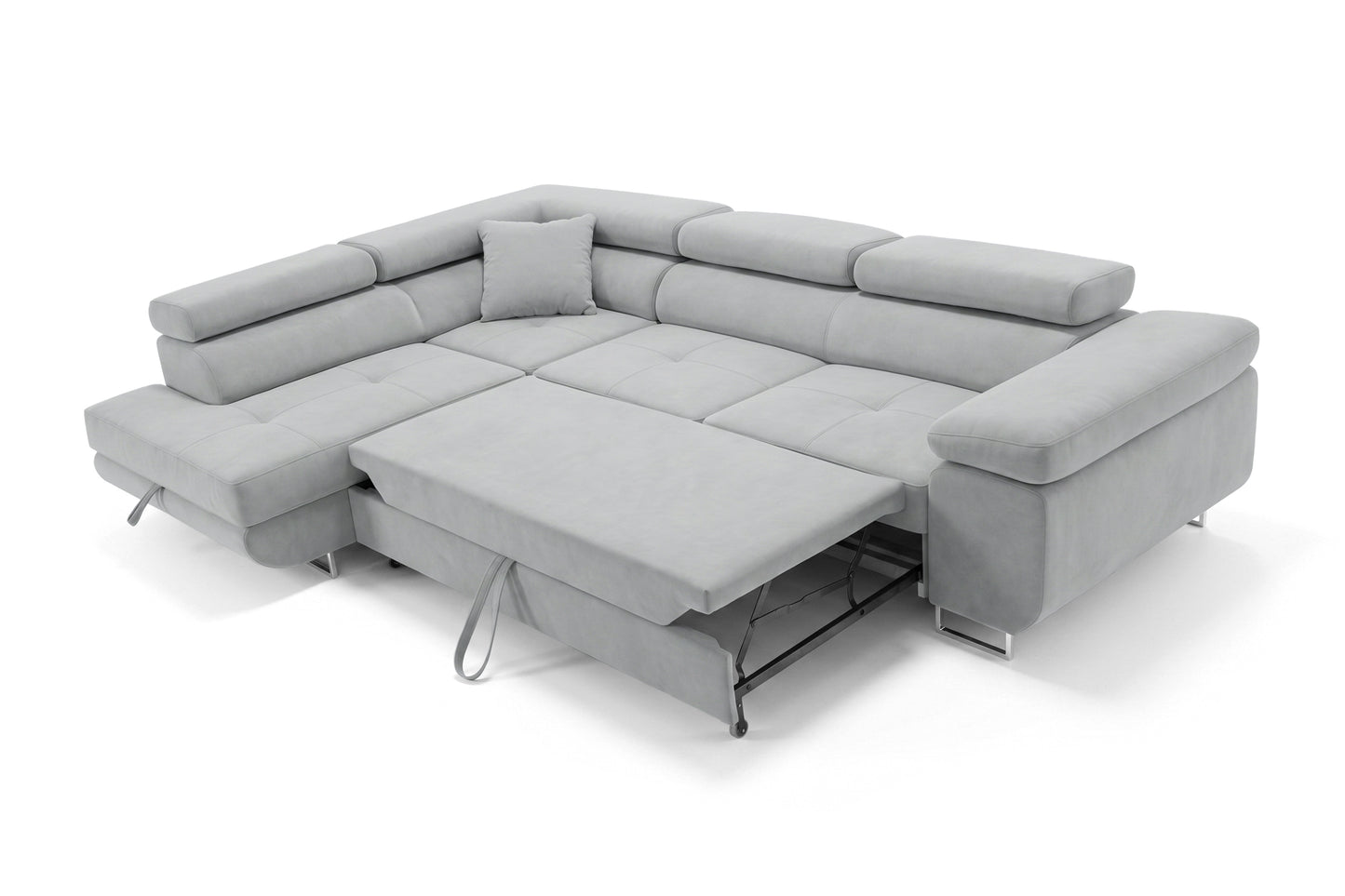 Ecksofa Luca L-Form Hellgrau Stoff Element 24 Linke Ottomane mit Schlaffunktion & Bettkasten