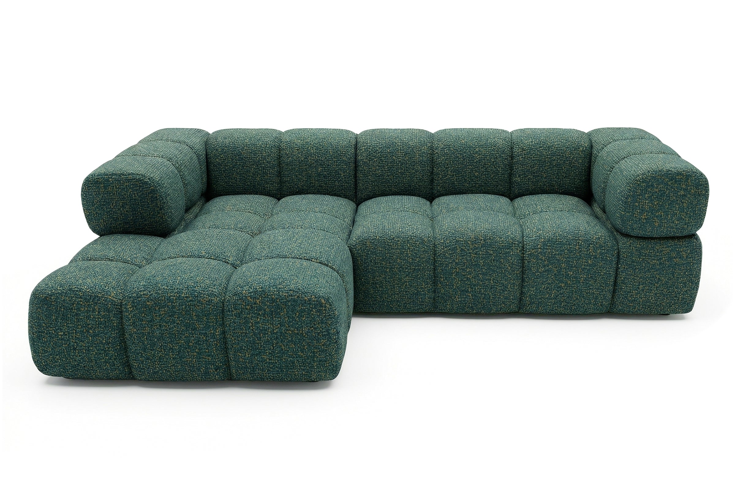 Ecksofa AVERRO 280x150 cm Puente 37 Dunkelgrün Ottomane Links – Modernes Bubble-Sofa mit weichem Chenille-Strukturstoff