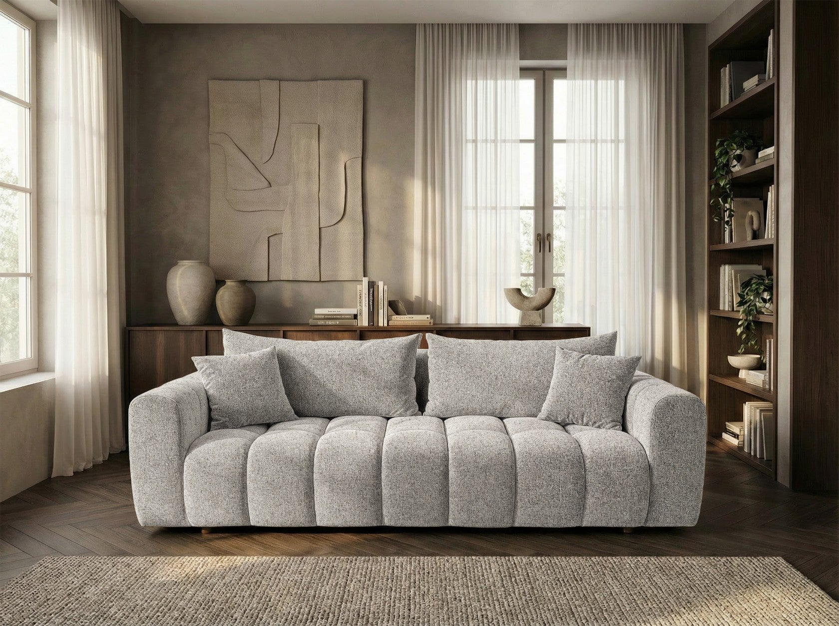 Schlafsofa COSMO 240 cm HR-Schaum Strukturstoff Puente 06 Hellgrau