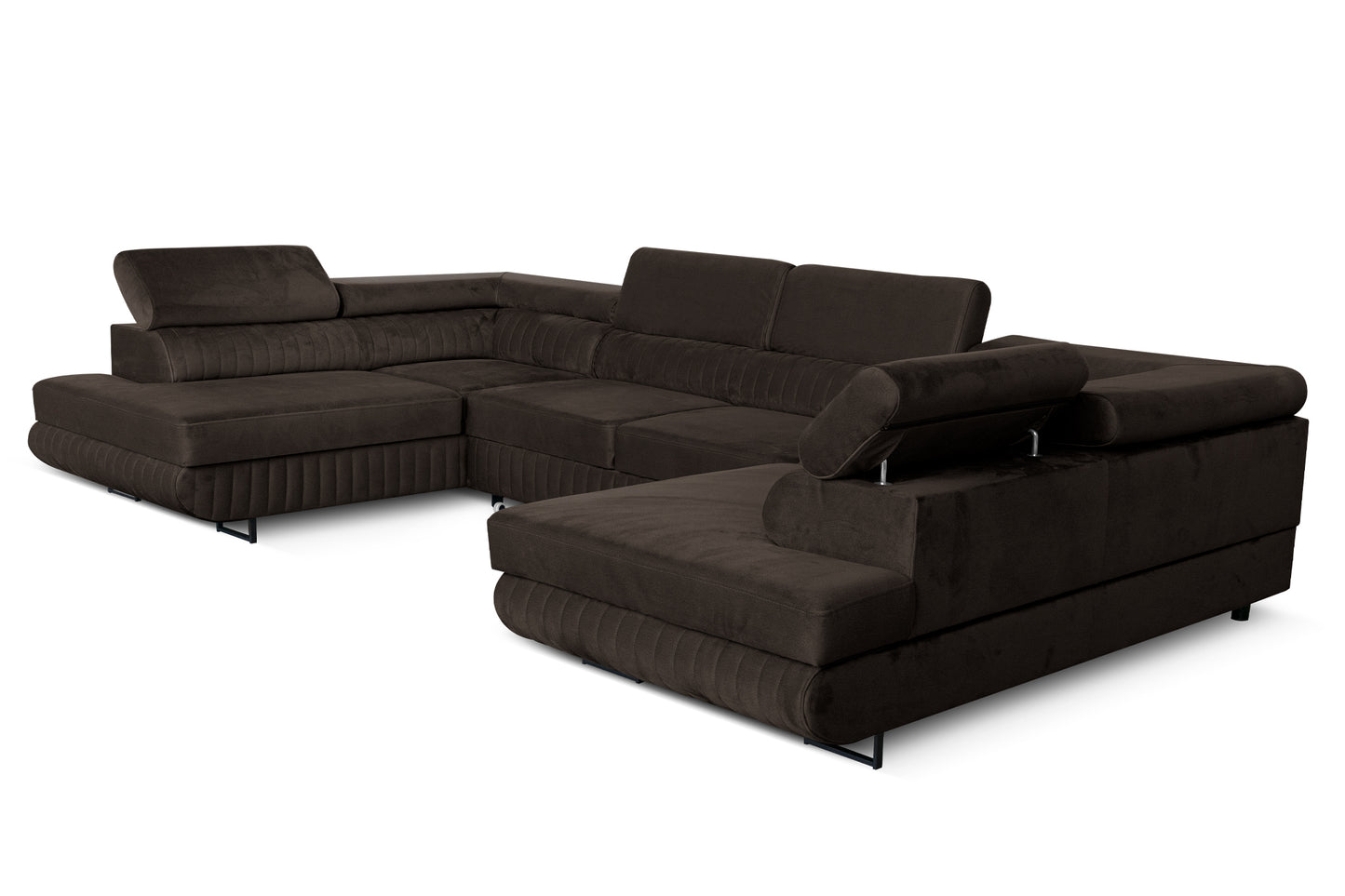 Großes U-förmiges Schlafsofa mit Bettkasten & Agmamito Element Bezug, Dunkelbraun Magnum U Sofiland