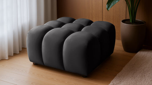 Design Sitzpouf Tondo 96x96 cm – Luxushocker Samt Bluvel 19 Schwarz – Moderner Bubble-Look – Premium Polsterhocker mit HR-Schaum