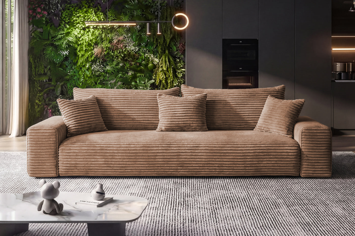 Sofa CORDO von Sofiland – Schlafsofa mit Bettkasten, Cord-Sofa 265x105 cm, Hellbraun 56