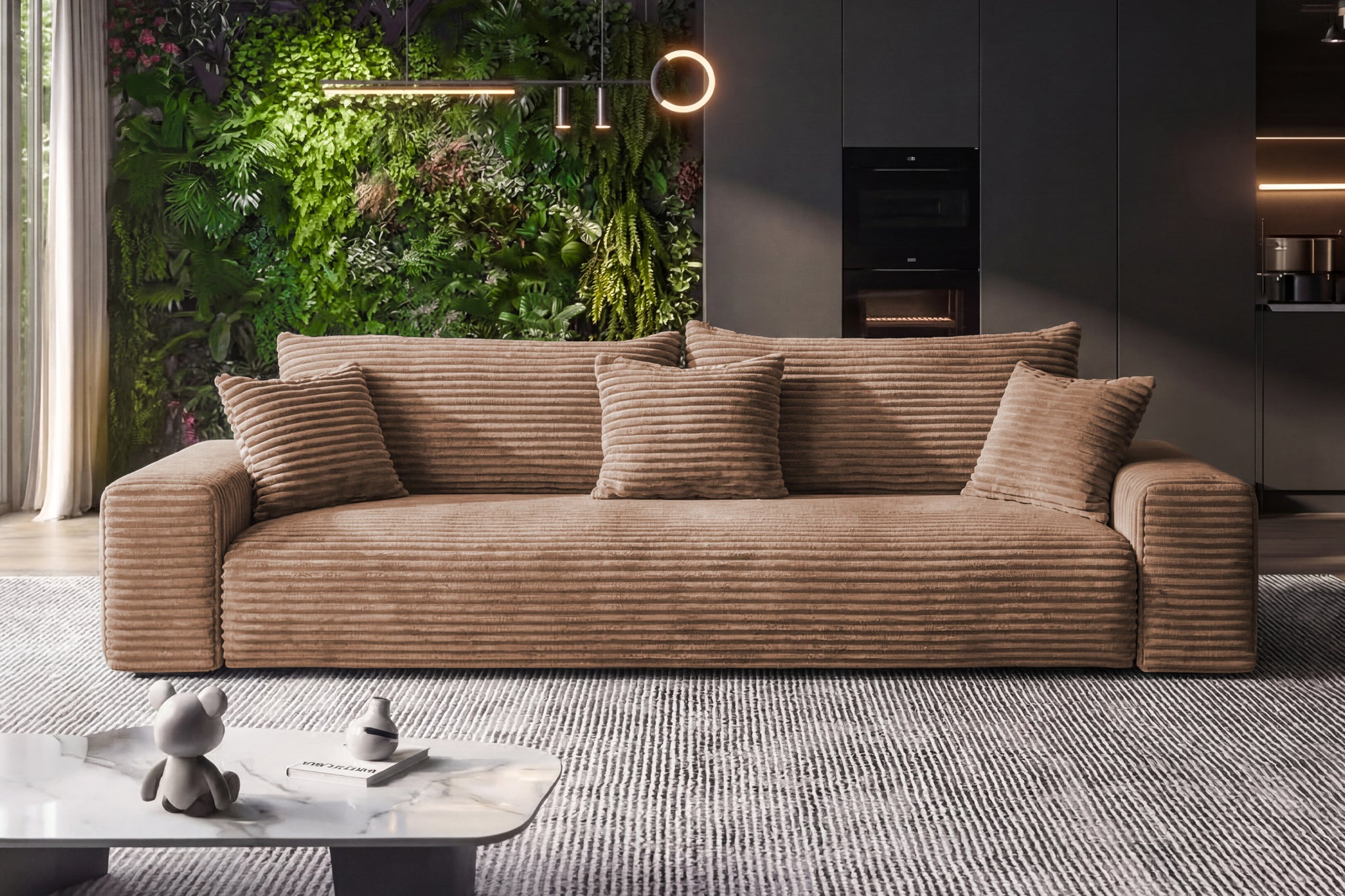Sofa CORDO von Sofiland – Schlafsofa mit Bettkasten, Cord-Sofa 265x105 cm, Hellbraun 56