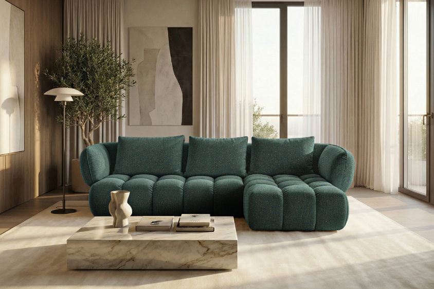 Lounge-Ecksofa SAVIO - Puente 37 Dunkelgrün rechts - 250x168 cm - Design Sofa HR